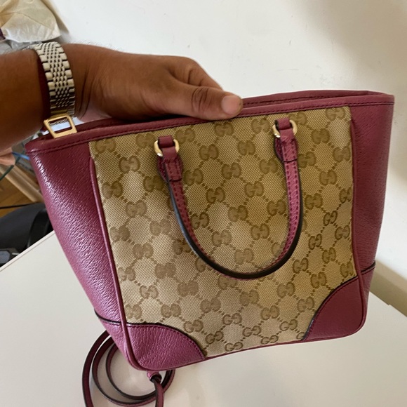 GUCCI GG canvas leather Monogram Small Bree Tote Pink - Picture 14 of 15